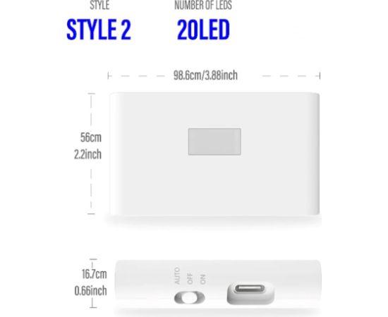 Elight T1 Wall Fix Double Projection Led 1W battery Lamp 2700K ar kustību/dusmu sensoru USB-C Balts