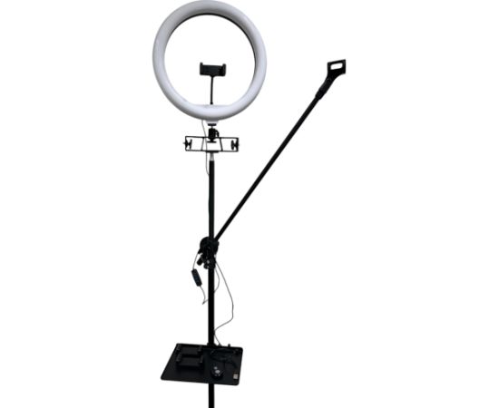 iLike S14 LED 30W Selfie 36cm Gredzenveida Gaisma + Statīvs 2.1m + Plaukts & 3x tālruņa / Mikrofona Turētājs Melns