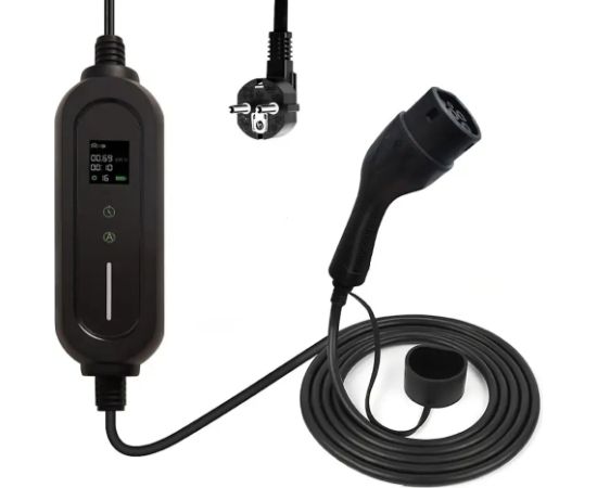 Evcharge EV Charge Pārnēsājamais Tipa 2 Lādētājs 5m 3.6 kW Regulējams 6A–16A 1-Fāzes IP65 Melns