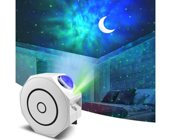 Elight O1 Octagon Lāzera Galaktikas Zvaigžņu Projektors ar Skaņu / Bluetooth Lietotnes Vadība & Tālvadība - Balts