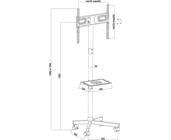 Maclean MC-949 TV Cart, Stand, Professional,32-55", on Casters, max. VESA 400x400, max. 25kg