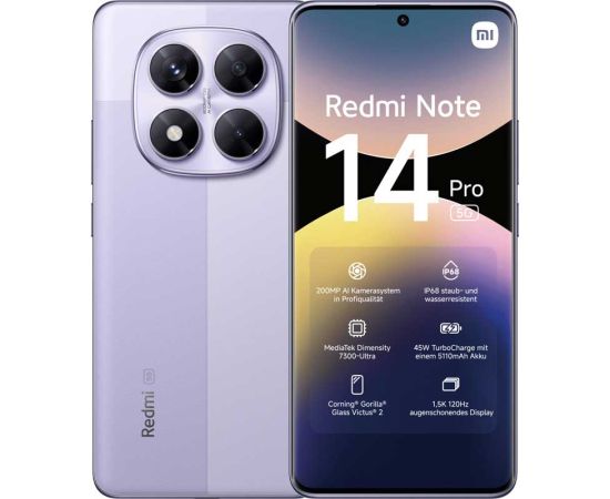 Xiaomi Redmi Note 14 Pro 5G 16.9 cm (6.67") Dual SIM USB Type-C 8 GB 256 GB 5110 mAh Lavender, Purple