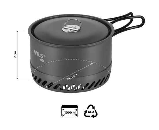 NC4203 Tūristu katls ar alumīnija radiatoru un vāku 1000 ml Nils Camp