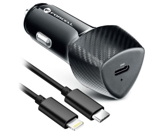 Forcell   FORCELL F-ENERGY Carbon CC50-1C car charger Type C + cable Type C to Lightning PD 3A 20W black