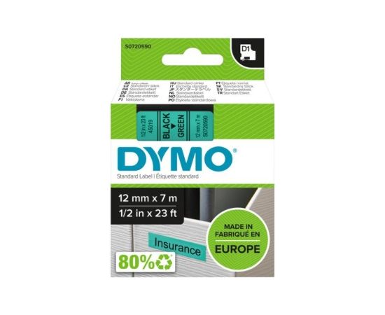 Dymo 45019 (S0720590) Label Tape 12mm x 7m, Black on Green