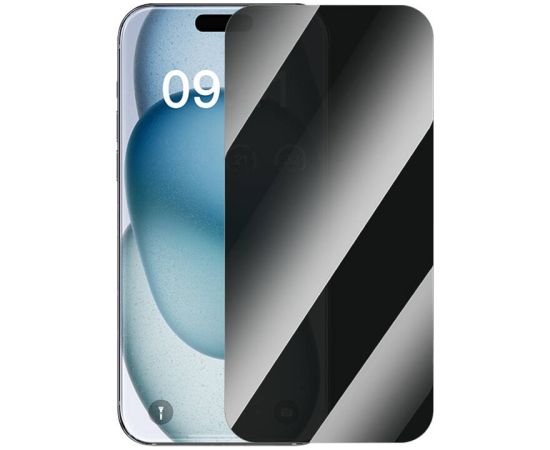 Privacy Tempered Glass Baseus Superior for iPhone 15 + 2x cleaning kit and EasyStick (clear)