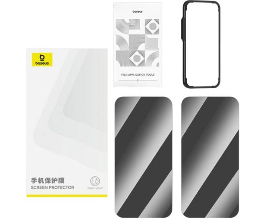 Privacy Tempered Glass Baseus Superior for iPhone 15 + 2x cleaning kit and EasyStick (clear)
