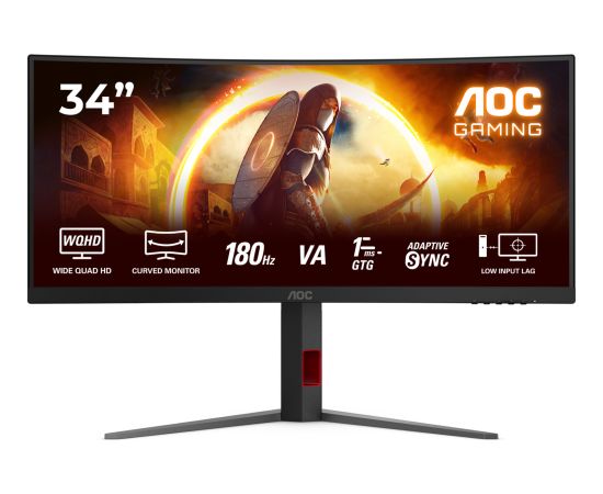 AOC CU34G4, gaming monitor - 34 - black (matt), WQHD, Fast-VA, Curved, Adaptive-Sync, AMD FreeSync Premium, 180Hz panel