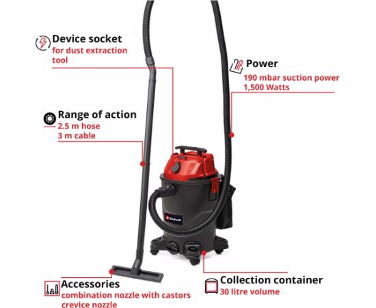 EINHELL TC-VC 1930 A, wet/dry vacuum cleaner red/black