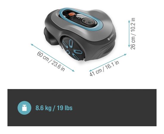 Gardena robotic lawnmower smart SILENO pro 600m2 (grey/turquoise, Li-ion battery, LONA technology)