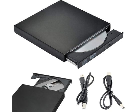 HQ RW3 Slim Ārējais USB 2.0 CD / DVD Rom Disku Lasītājs ar USB Kabeļa Barošanu Melns