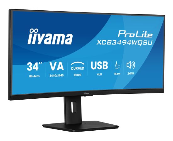 Iiyama ProLite XCB3494WQSU-B1 - 34 - black (matt), WQHD, VA, curved, AMD FreeSync Premium, 120Hz panel