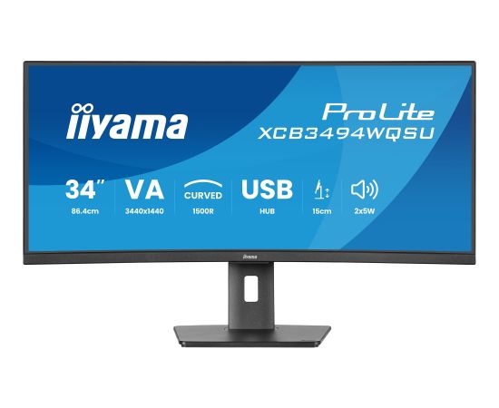 Iiyama ProLite XCB3494WQSU-B1 - 34 - black (matt), WQHD, VA, curved, AMD FreeSync Premium, 120Hz panel