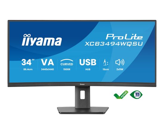 Iiyama ProLite XCB3494WQSU-B1 - 34 - black (matt), WQHD, VA, curved, AMD FreeSync Premium, 120Hz panel