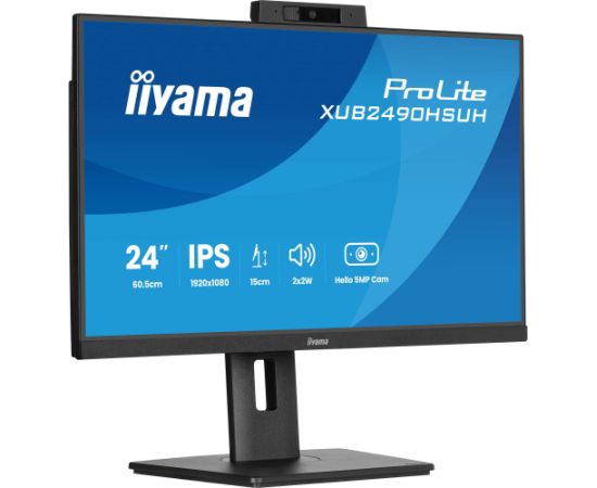 Iiyama ProLite XUB2490HSUH-B2 - 24 - black (matt), FullHD, IPS, webcam, microphone, USB hub, 100Hz panel