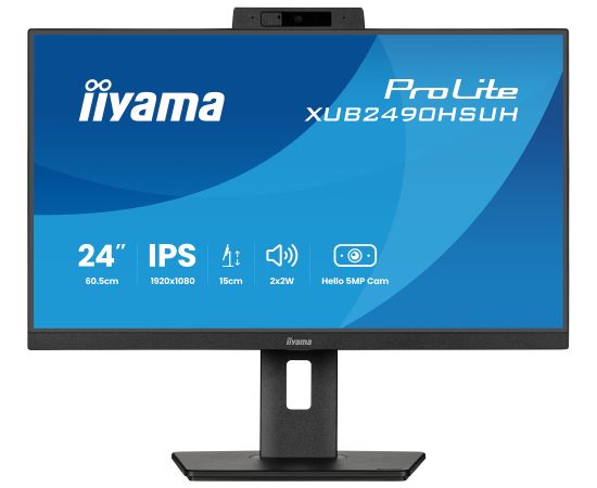 Iiyama ProLite XUB2490HSUH-B2 - 24 - black (matt), FullHD, IPS, webcam, microphone, USB hub, 100Hz panel