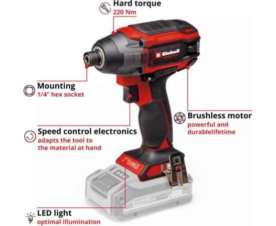 Einhell Professional Cordless Impact Wrench TP-CI 18/220 Li BL - Solo (black/red, without battery and charger)