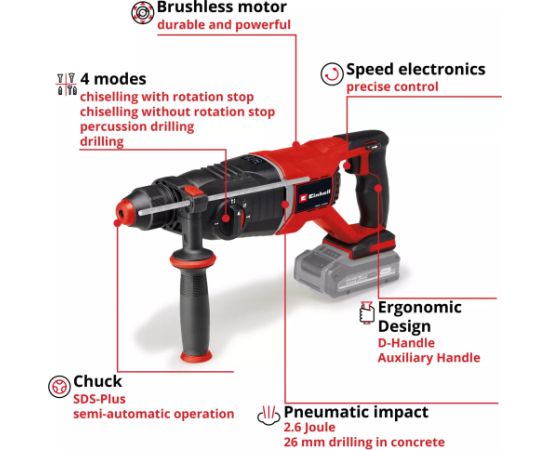 Einhell Professional Cordless Hammer Drill TP-HD 18/26 D Li BL - Solo (black/red, without battery and charger, in E-Case)