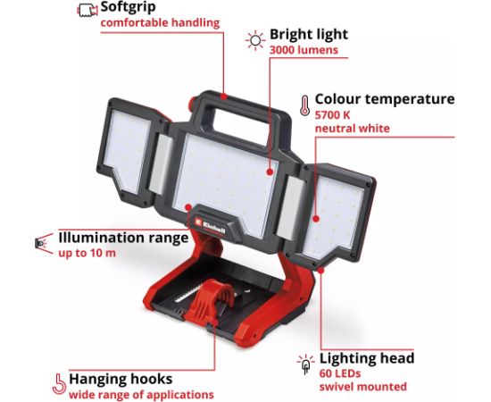 Einhell Cordless Lamp TP-CL 18/3000 Li Set - Solo (red, without battery and charger, including tripod)