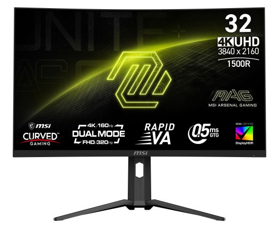 MSI MAG 321CUPDFDE - 31.5 - black, UltraHD/4K, Rapid-VA, Curved, Dual-Mode 160/320 Hz, USB-C, 320Hz panel