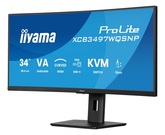iiyama ProLite XCB3497WQSNP-B1, LED-Monitor - 34 - black (matt, WQHD, VA, Curved, Adaptive-Sync, USB-C, USB-Hub, 120Hz panel