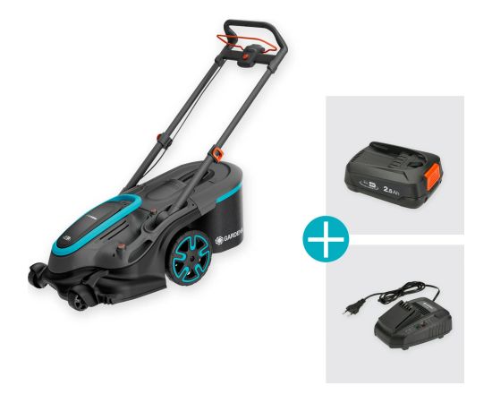 Gardena Cordless Lawnmower PowerMax Duo 46/36V P4A, Ready-To-Use Set 2, 36Volt (2x18V) (black/grey, 2x Li-Ion battery 2.5Ah, POWER FOR ALL ALLIANCE)