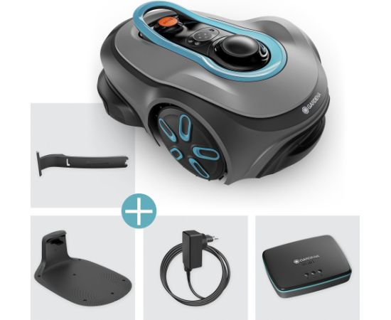 Gardena robotic lawnmower smart SILENO free 800m? set (grey/turquoise, Li-ion battery, with smart gateway, LONA technology)