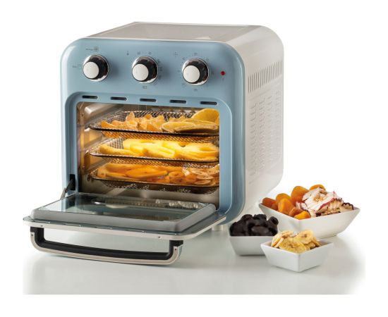 Ariete 3-in-1 Vintage Blue Air Fryer and Mini Oven (white/light blue, 1,350 watts, 16-liter cooking space, with viewing window)