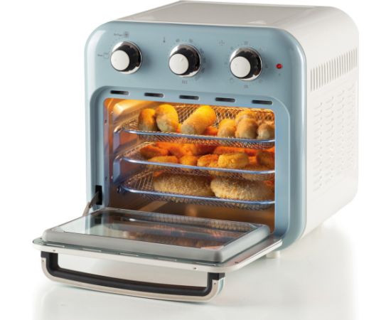 Ariete 3-in-1 Vintage Blue Air Fryer and Mini Oven (white/light blue, 1,350 watts, 16-liter cooking space, with viewing window)