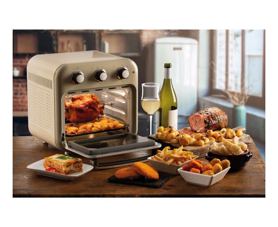 Ariete 3-in-1 Air Fryer and Mini Oven Vintage Beige (white/beige, 1,350 watts, 16-liter cooking space, with viewing window)