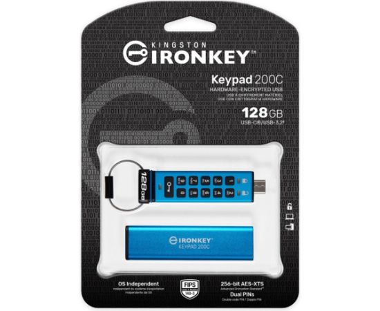 Kingston IronKey Keypad 200 128 GB, USB stick (USB-C 3.2 Gen 1)