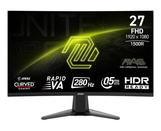 MSI MAG 276CXFDE, gaming monitor - 27 - black, FullHD, Rapid VA, curved, HDMI, DP, 280Hz panel