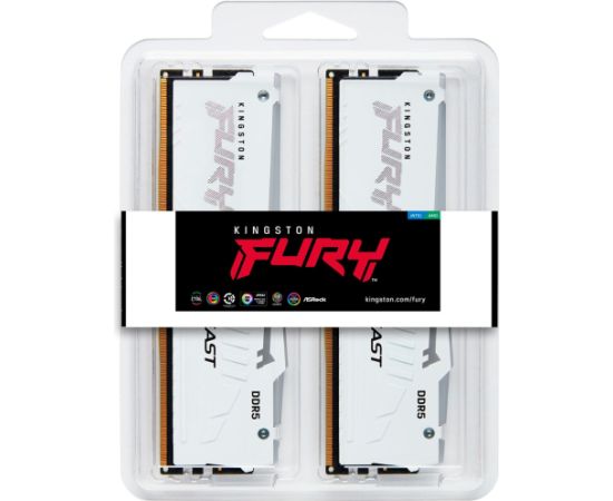 Kingston FURY DDR5 - 64GB -6000 - CL - 30 (2x 32 GB) dual kit, memory (white, KF560C30BWAK2-64, FURY Beast RGB, INTEL XMP)