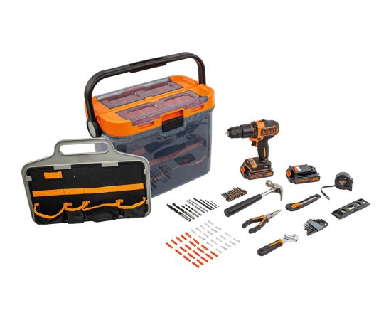 Black&decker BLACK+DECKER cordless impact drill BCKSB04, 18Volt (orange/black, 2x Li-ion battery 1.5Ah, storage box, 78-piece accessory set)
