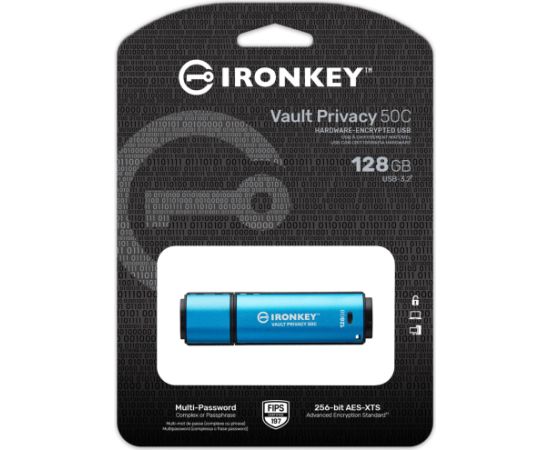 Kingston IronKey Vault Privacy 50 128 GB, USB stick (light blue/black, USB-C 3.2 Gen 1)