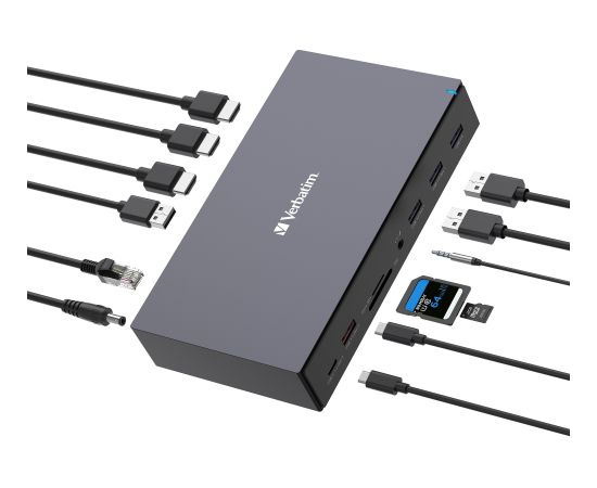 Verbatim USB-C Pro Docking Station CDS-17, 17 port, docking station (aluminium/black, HDMI, DP, RJ-45, USB-A, USB-C, SD, microSD, audio)