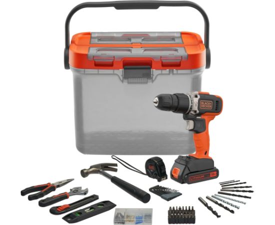 Black&decker BLACK+DECKER cordless impact drill BCKSB02, 18Volt (orange/black, Li-ion battery 1.5Ah, storage box, 62-piece accessory set)