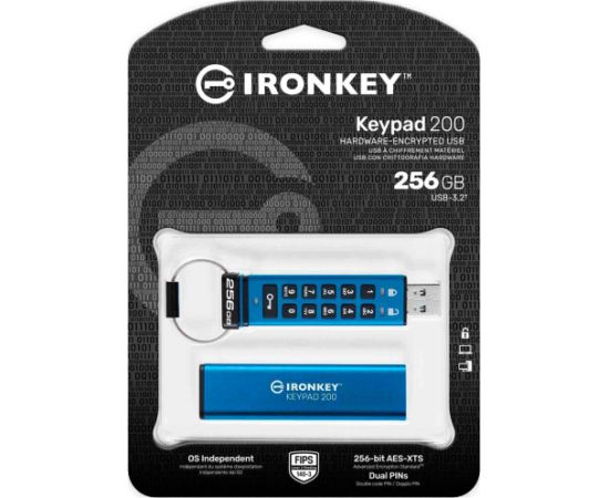 Kingston IronKey Keypad 200 256 GB USB stick (blue, USB-A 3.2 Gen 1)