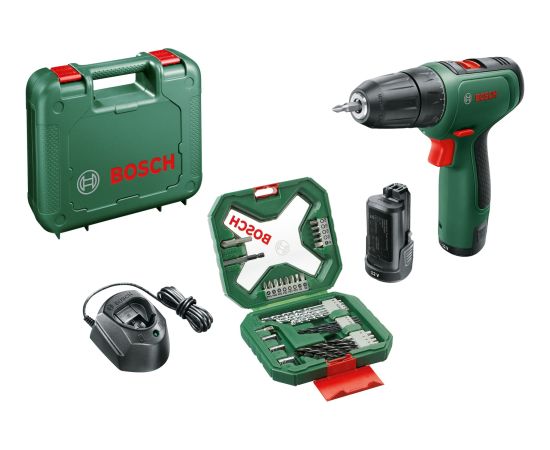 Bosch cordless drill driver EasyDrill 1200 + 34-piece bit and drill set (green/black, 2x Li-ion battery 1.5Ah, case)