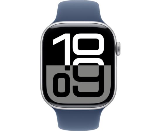 Apple Watch Series 10, Smartwatch (silver, aluminum, 46 mm, sports strap Denim S/M)