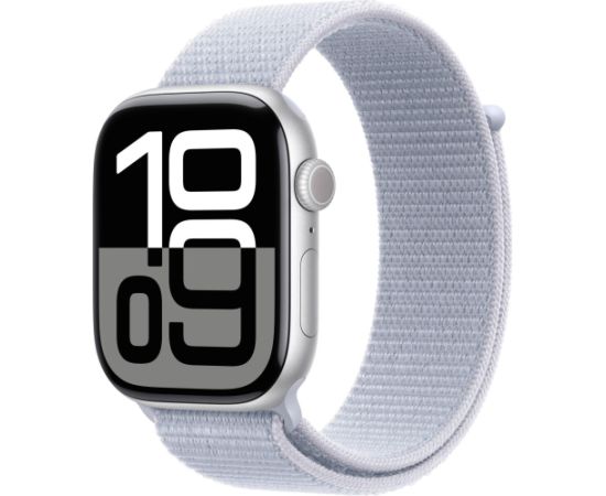 Apple Watch Series 10, Smartwatch (silver, aluminum, 46 mm, Sport Loop blue cloud)