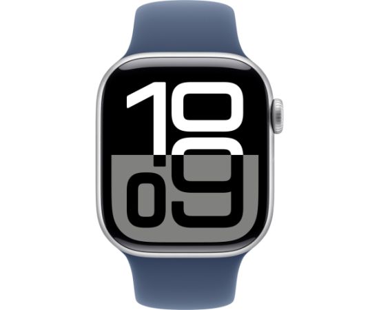 Apple Watch Series 10, Smartwatch (silver, aluminum, 42 mm, sports strap Denim M/L)