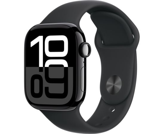 Apple Watch Series 10, Smartwatch (black (glossy), aluminum, 42 mm, black sport band M/L, cellular)
