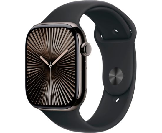 Apple Watch Series 10, Smartwatch (slate, titanium case, 46 mm, black sport band S/M, cellular)