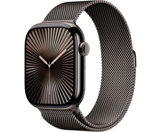 Apple Watch Series 10, Smartwatch (slate, titanium case, 46 mm, Milanese strap slate S/M, cellular)