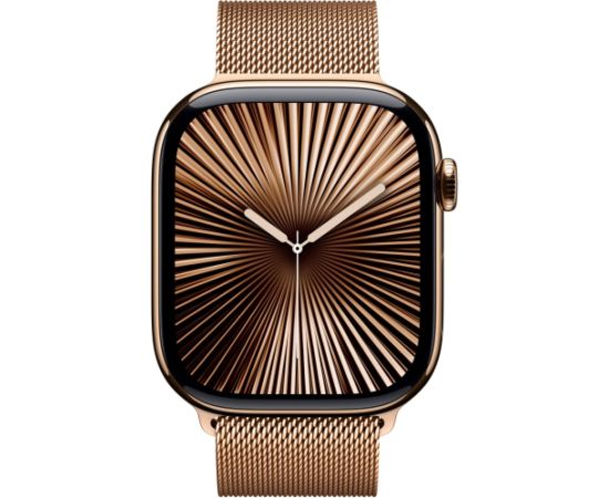 Apple Watch Series 10, Smartwatch (gold, titanium case, 46 mm, Milanese bracelet gold M/L, cellular)