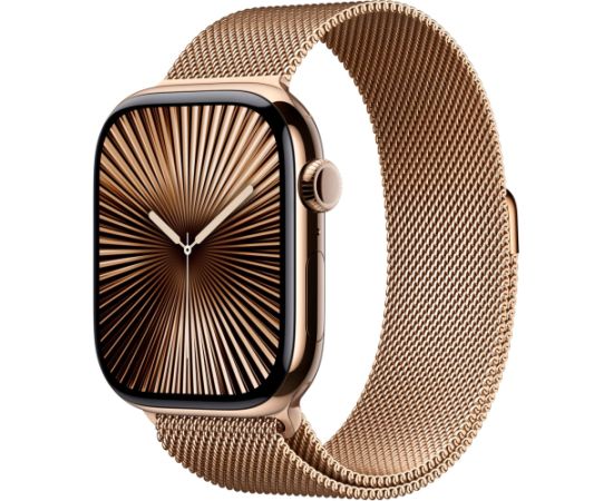 Apple Watch Series 10, Smartwatch (gold, titanium case, 46 mm, Milanese bracelet gold M/L, cellular)
