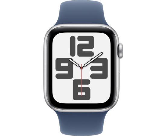 Apple Watch SE, Smartwatch (silver, aluminum, 44 mm, sports strap Denim S/M)