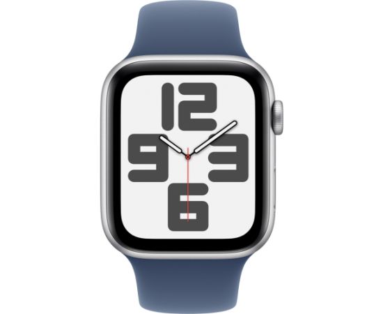 Apple Watch SE, Smartwatch (silver, aluminum, 44 mm, sports strap Denim M/L)
