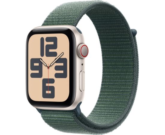 Apple Watch SE, Smartwatch (champagne, aluminum, 44 mm, Sport Loop sea green, cellular)